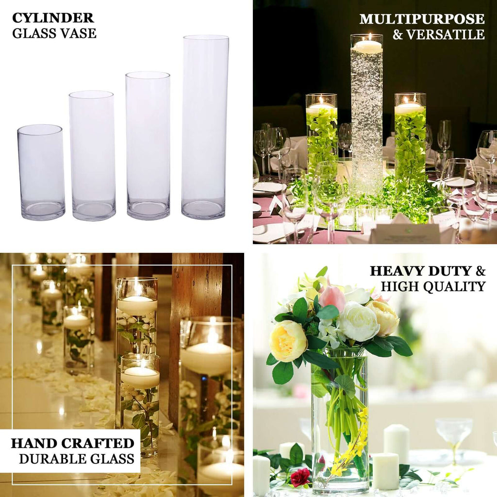 6-Pack Glass Flower Vases Cylinder Design Heavy Duty Clear - Stylish Centerpieces for Weddings 16"