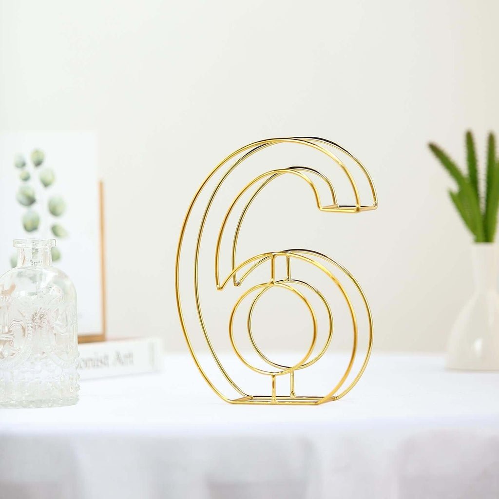 8" Tall Gold Freestanding 3D Decorative Metal Wire Numbers, Wedding Table Numbers -6