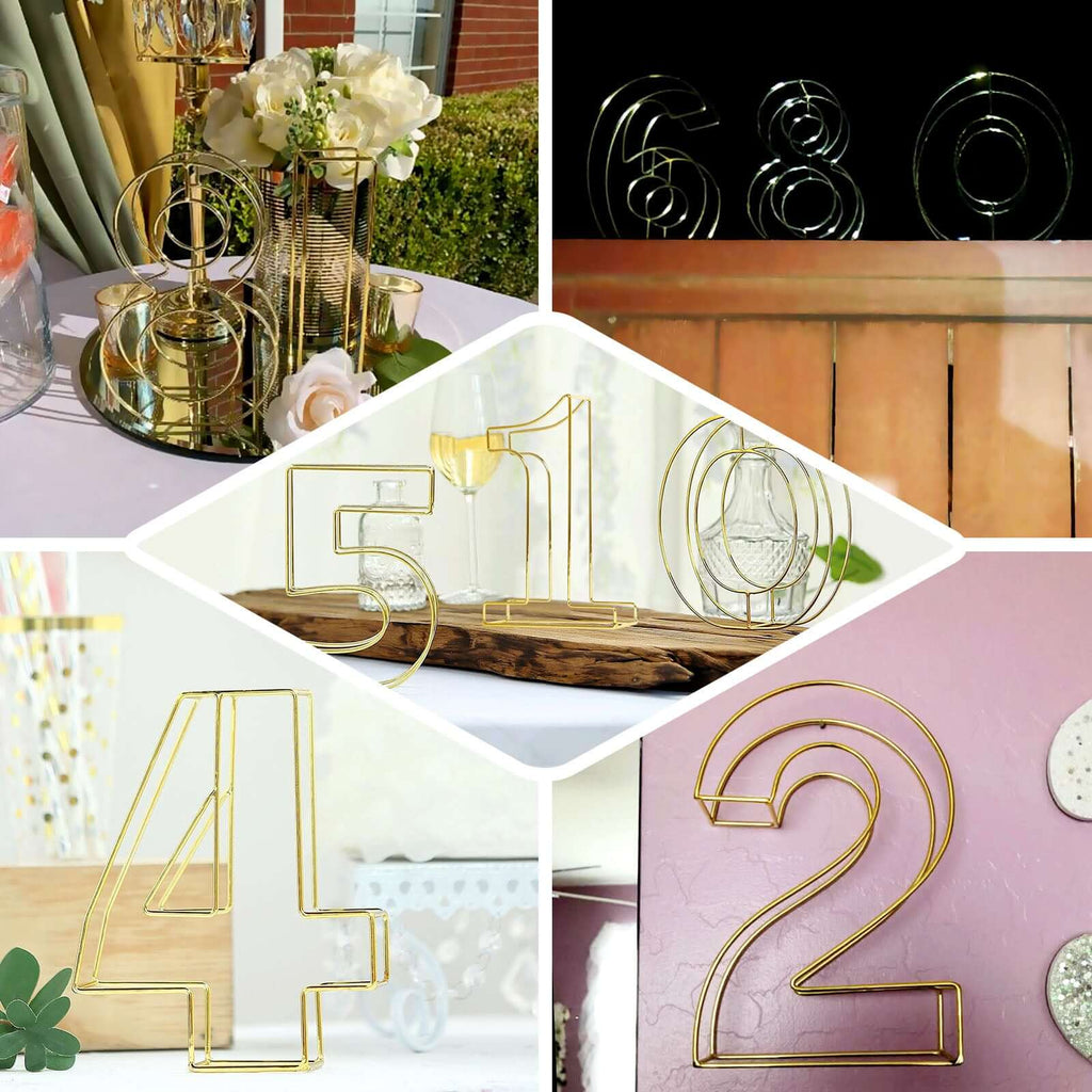 8" Tall Gold Freestanding 3D Decorative Metal Wire Numbers, Wedding Table Numbers -8