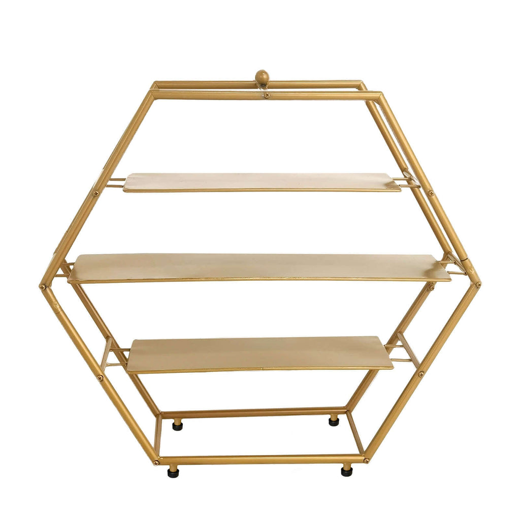 3-Tier Metal Hexagon Cupcake Stand Matte Gold - Stylish Geometric Dessert Holder Appetizer Display for Modern Weddings Dessert Buffets & Celebrations 21"
