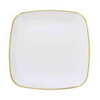 10-Pack Plastic 10" Square Dinner Plates in White with Gold Rim - Classy Disposable Lunch Party Plates for Weddings & Special Events