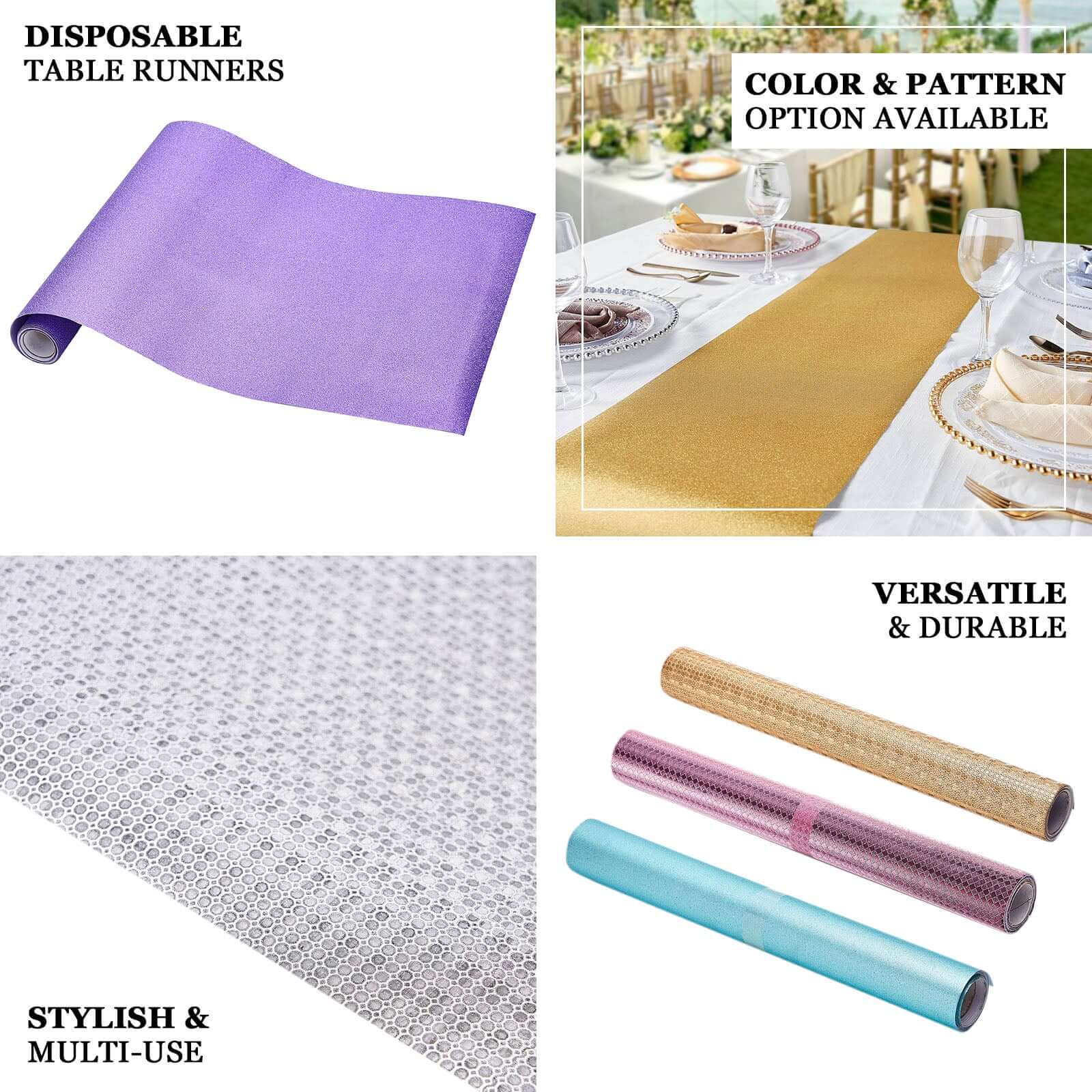 Glitter Paper 9ft Table Runner Roll Rose Gold Disposable Circle Pattern - Stylish Party Decor