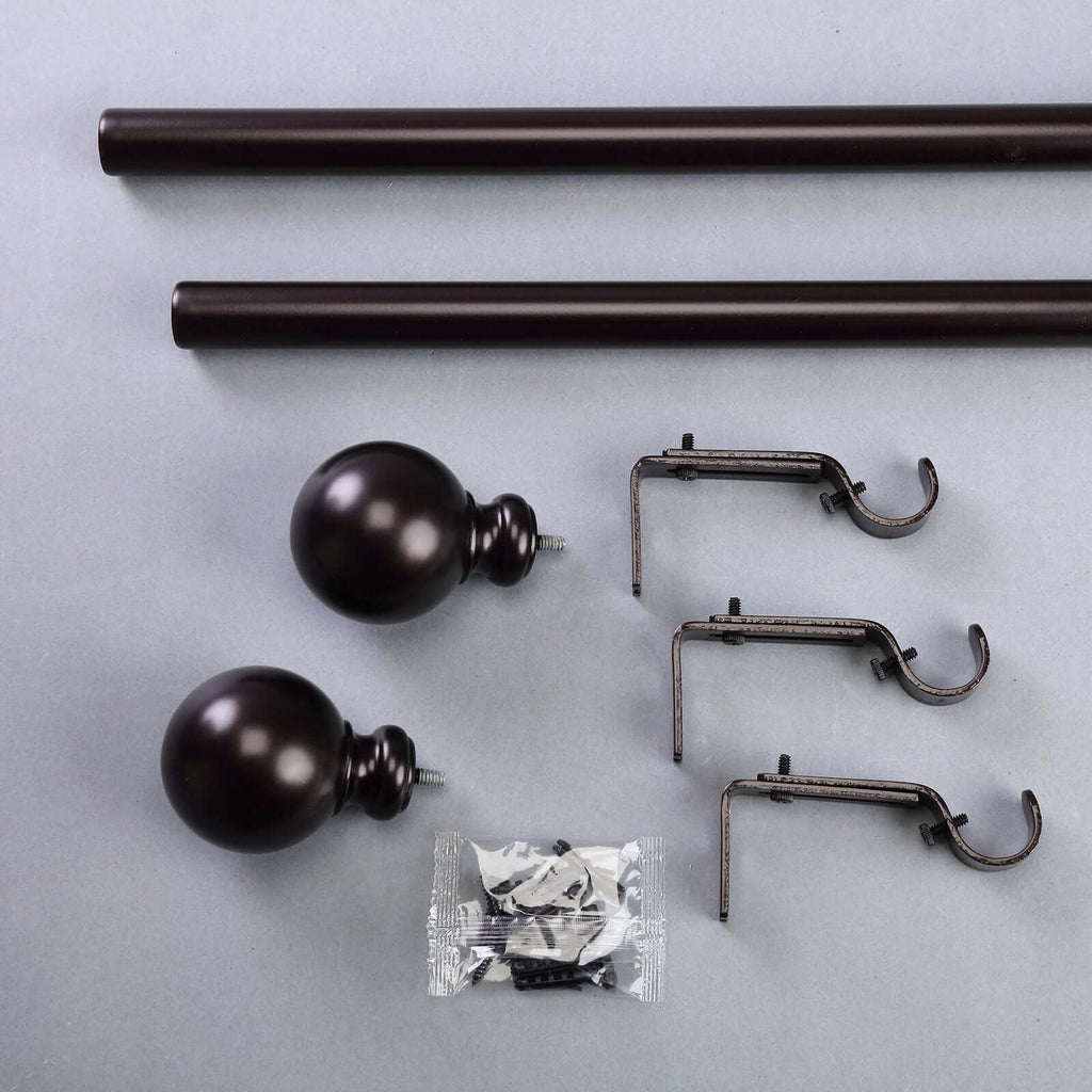 42"-126" Adjustable Curtain Rod Set, Bronze, Round Finials