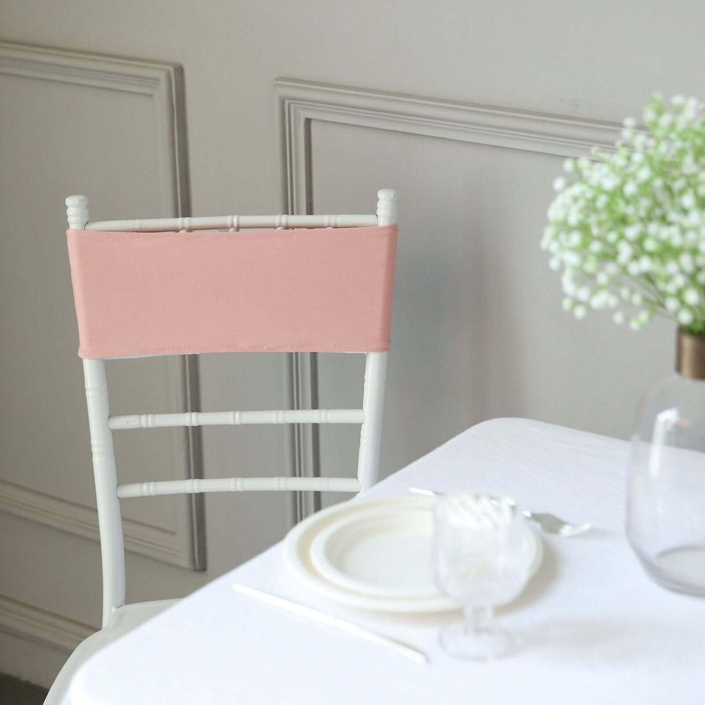 5 Pack Stretch Spandex Chair Sashes Dusty Rose - Reusable Chair Bands with Silver Diamond Ring Slide Buckle 5"x14"