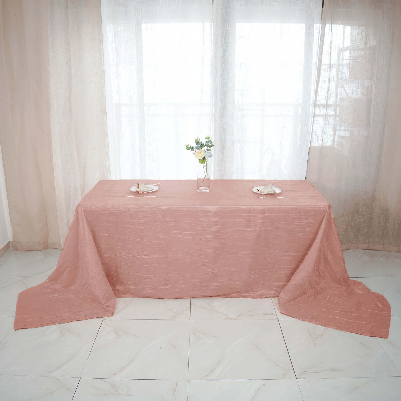Taffeta 90"x156" Rectangle Tablecloth Dusty Rose - Accordion Crinkle Seamless Table Cover
