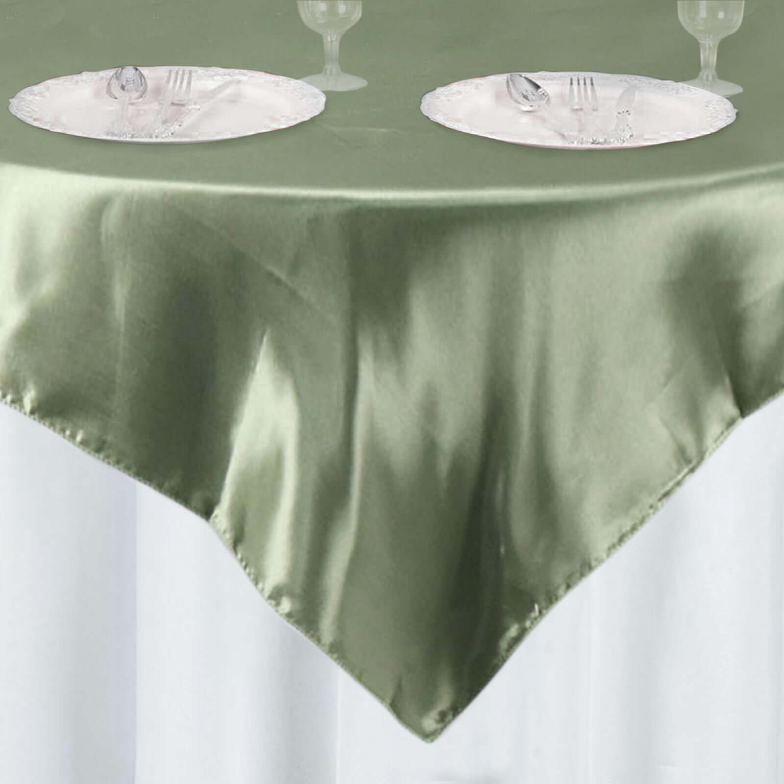 Satin 60"x60" Table Overlay Square Tablecloth Dusty Sage Green - Smooth Silky Touch Table Cover