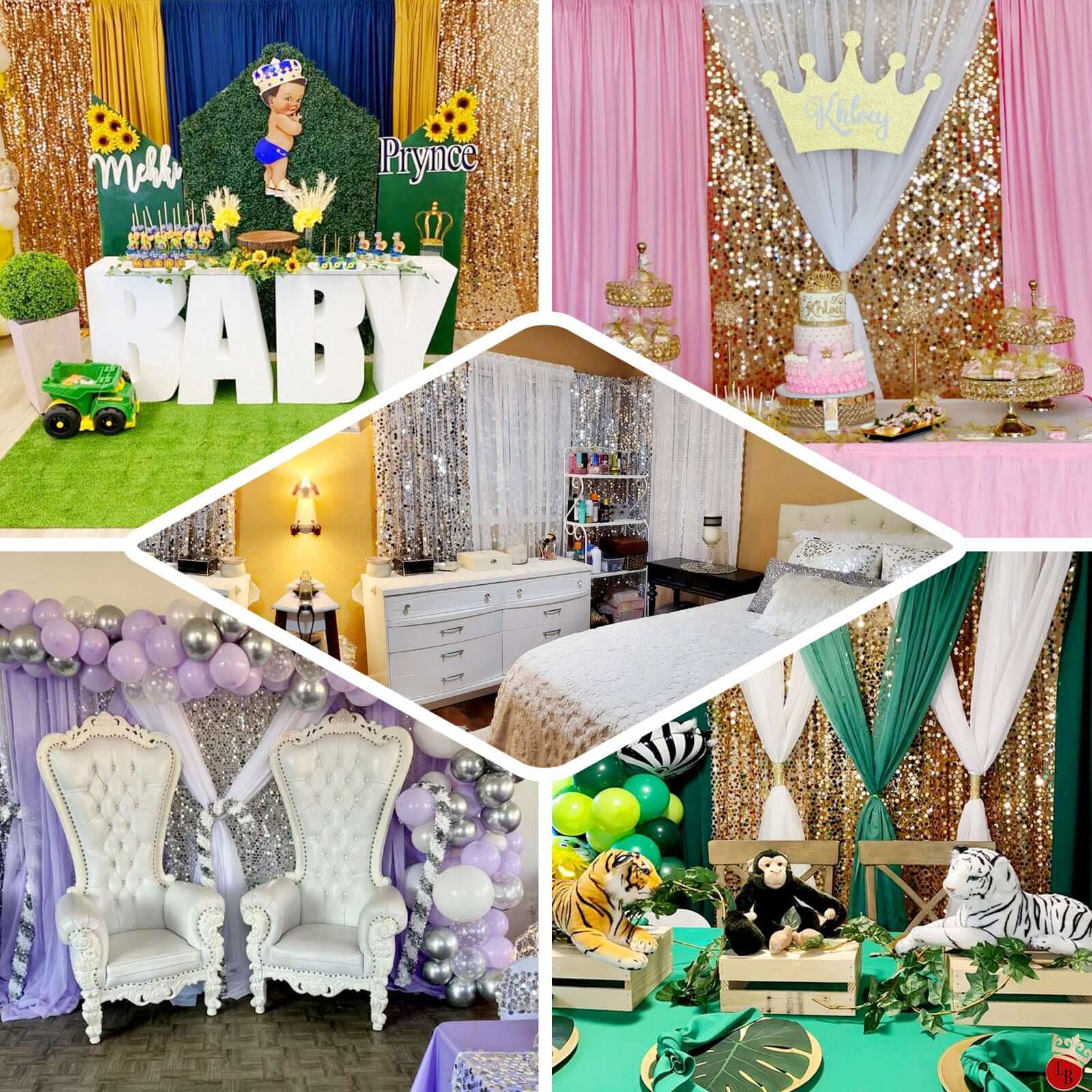 8ftx8ft Champagne Big Payette Sequin Event Curtain Drapes, Backdrop Event Panel