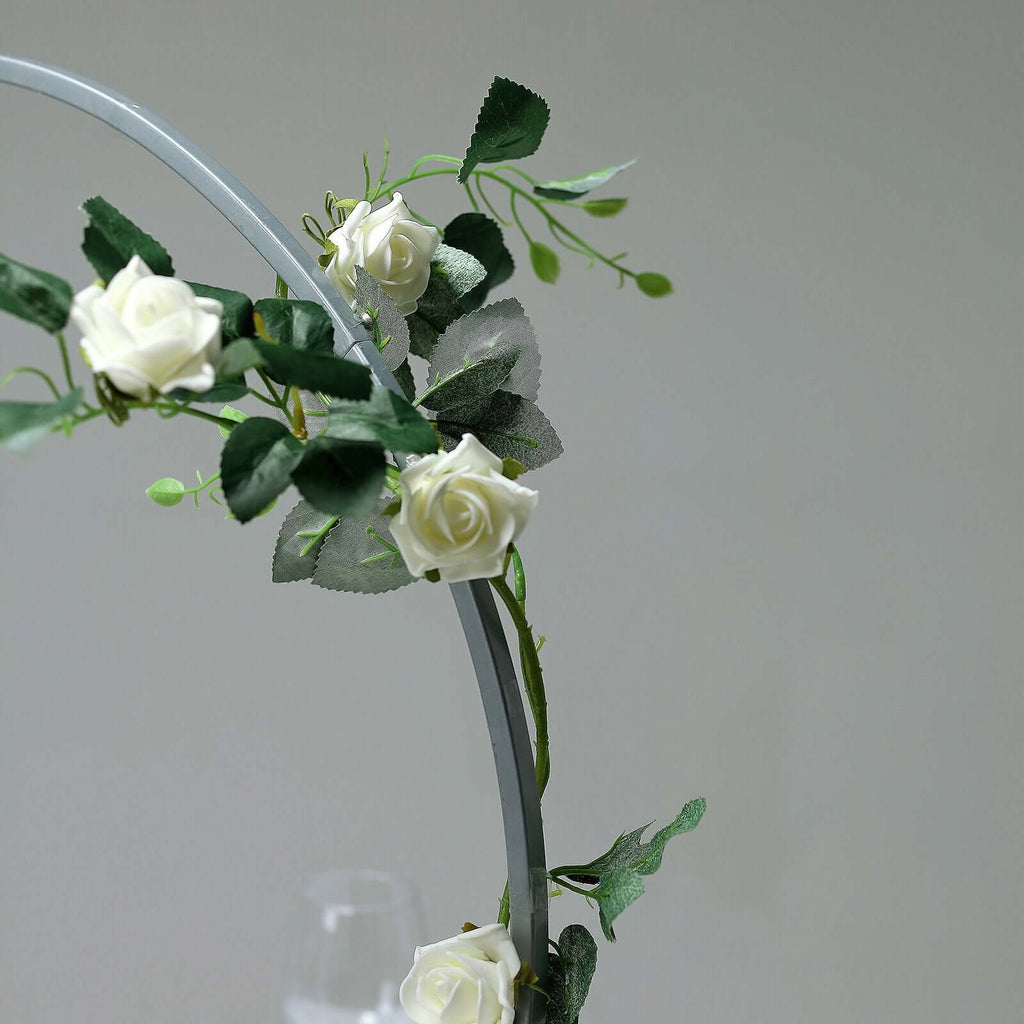 24" Silver Round Arch Wedding Centerpiece, Metal Hoop Wreath Tabletop Decor