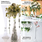 Set of 2 Glass Trumpet Vases Reversible Clarinet Design Clear - Stylish Flower Centerpieces for Events 24"