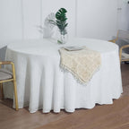 Faux Linen 120" Round Tablecloth White - Modern Slubby Texture with Wrinkle-Resistant Appeal Seamless Table Cover