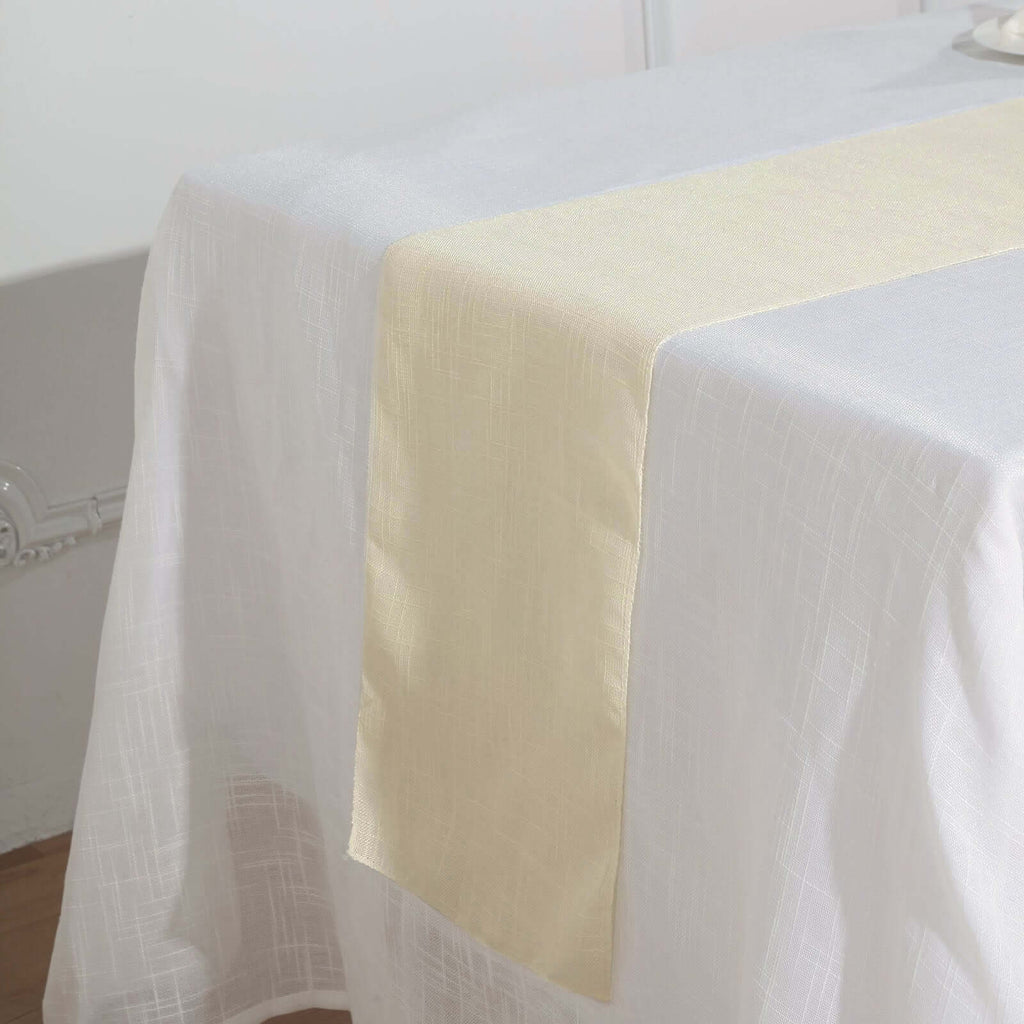Faux Linen 12"x108" Table Runner Ivory - Slubby Textured & Wrinkle Resistant Table Decor