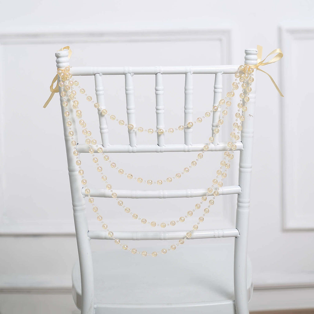 Faux Pearl Beaded 16" Chair Back Garland Sash Amber Gatsby-Inspired Style - Pre-Tied Chic Wedding Decor for Chiavari Chairs