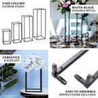 2-Pack Wedding Flower Stand Matte Black Metal Geometric Column Frame Rectangular - Versatile Floral Pedestal for Sophisticated Arrangements 16"