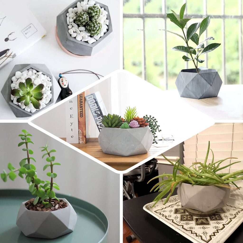 Geometric Planter Mini Cement Design Gray Finish - Concrete Succulent Flower Pot 7"