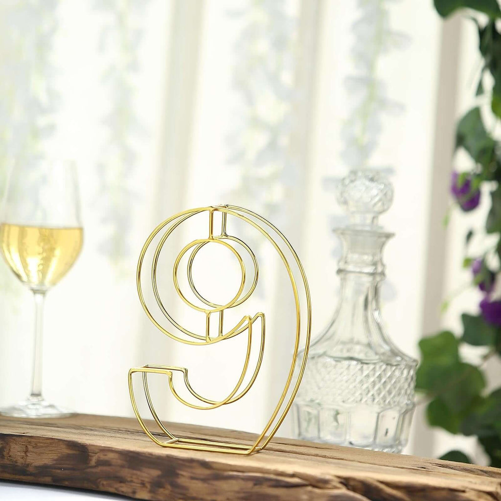 8" Tall Gold Freestanding 3D Decorative Metal Wire Numbers, Wedding Table Numbers -9