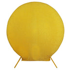 7.5ft Gold Metallic Shimmer Tinsel Spandex Round Wedding Arch Cover, 2-Sided Photo Backdrop