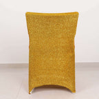Stretch Spandex Chair Cover Gold for Folding Chairs - Luxurious Metallic Shimmer Tinsel Back Design Fitted Slipcover