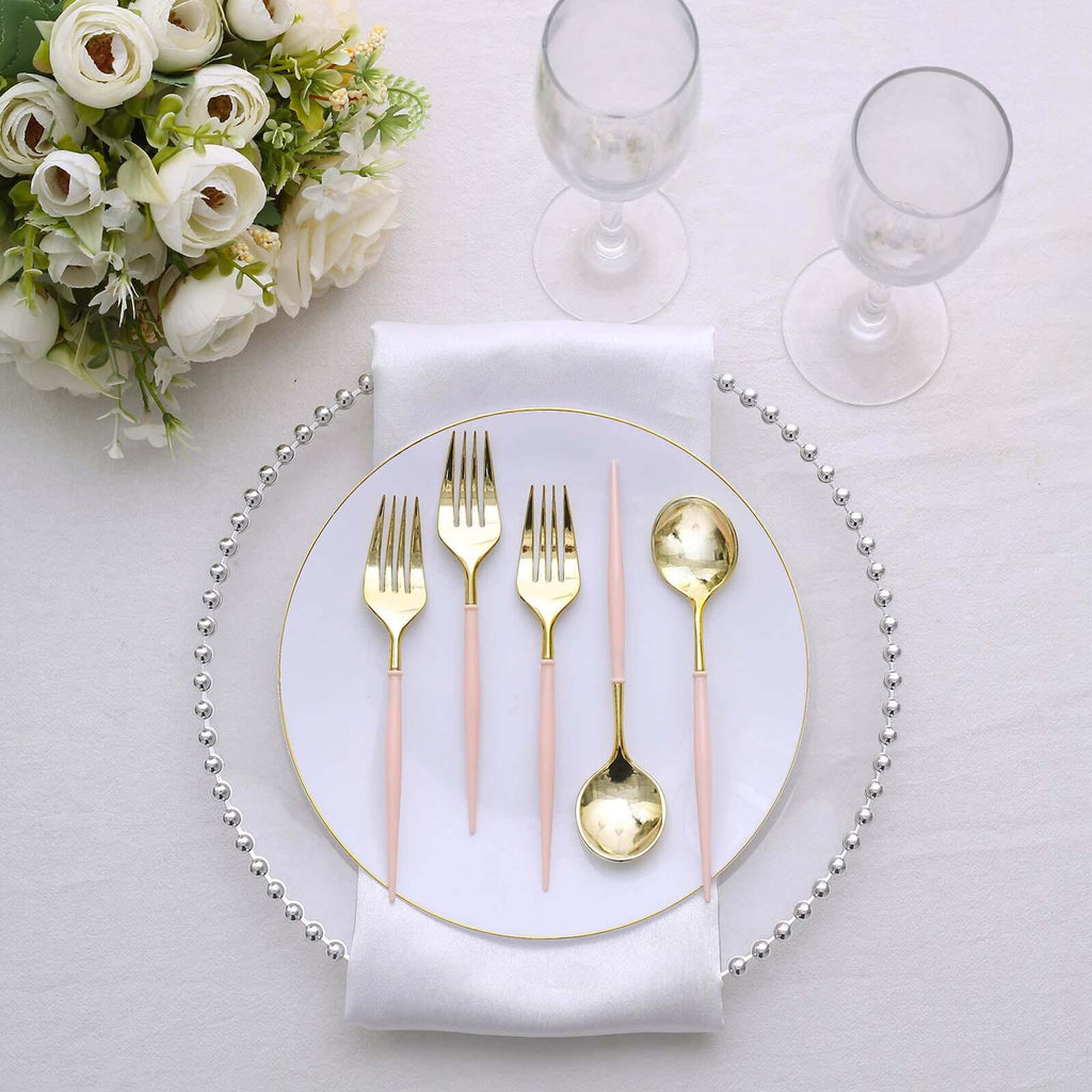 24-Pack Plastic Fork and Spoon Set Gold/Rose Gold - Heavy Duty Disposable Modern Utensils 6"