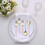 24-Pack Plastic Fork and Spoon Set Gold/Rose Gold - Heavy Duty Disposable Modern Utensils 6"