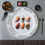 10-Pack Plastic 10" Round Dinner Plates in White with Gold Embossed Scalloped Edge - Chic Disposable Party Plates for Special Occasions & Banquets