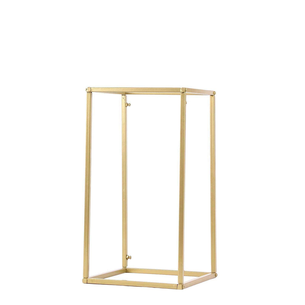 2-Pack Wedding Flower Stand Gold Metal Geometric Column Frame Rectangular - Versatile Floral Pedestal for Sophisticated Arrangements 16"