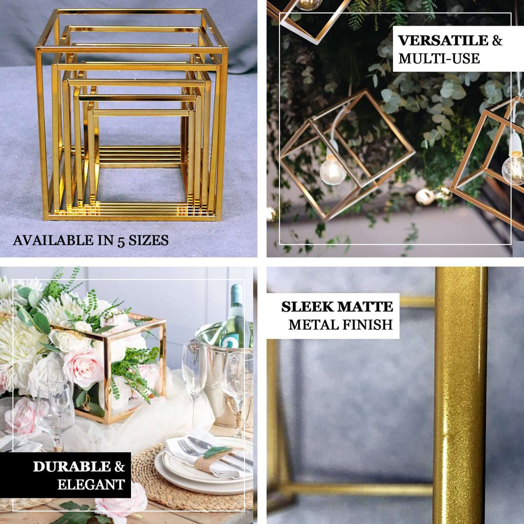 2-Pack Metal Flower Stands Gold Geometric Wedding Centerpieces Square Frame - Durable Display 12"