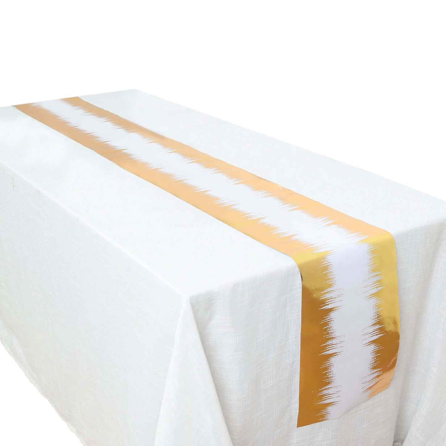 Disposable Table Runner Roll 108" Metallic Gold Foil Icicle Pattern - Stylish Non-Woven Table Decor for Special Occasions