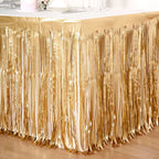 Metallic Foil Fringe Table Skirt Matte Gold with Self Adhesive Backing - Durable Tinsel Skirt for Parties 30"x9ft