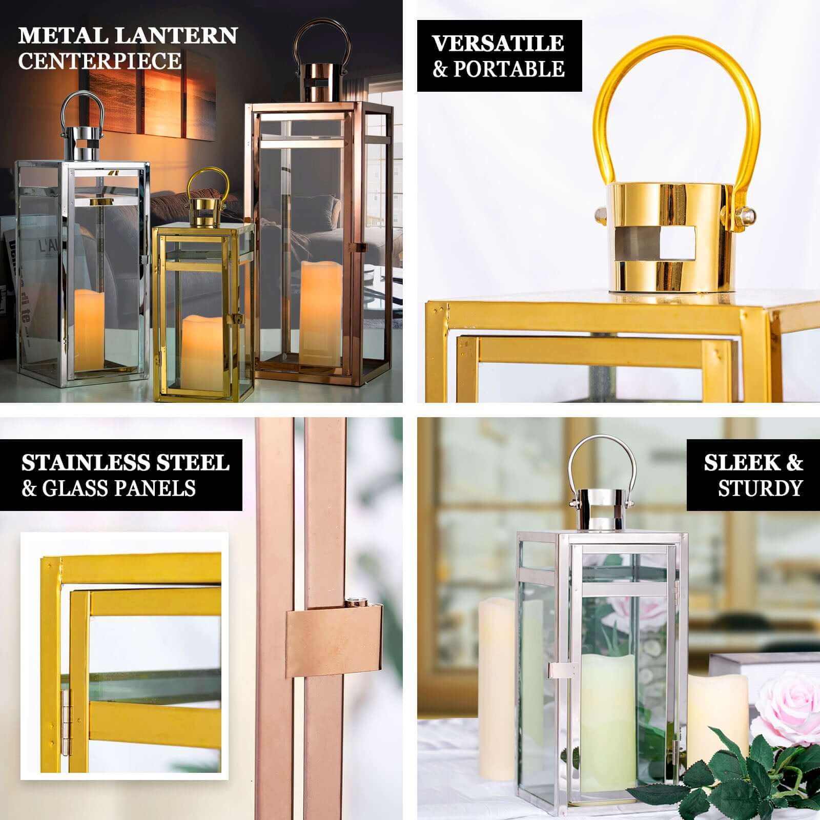 Stainless Steel Candle Lantern Vintage Top Design Gold - Outdoor Metal Patio Lantern Centerpiece 22"