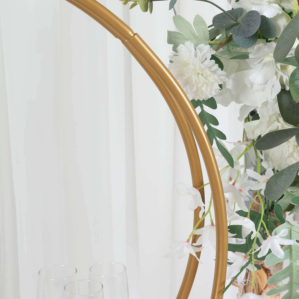 Double Frame Hoop Table Centerpiece Metal Gold - Wedding Cake Display & Flower Stand 24"