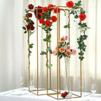 2-Pack Wedding Flower Stand Gold Metal Geometric Column Frame Rectangular - Versatile Floral Pedestal for Upscale Arrangements 48"
