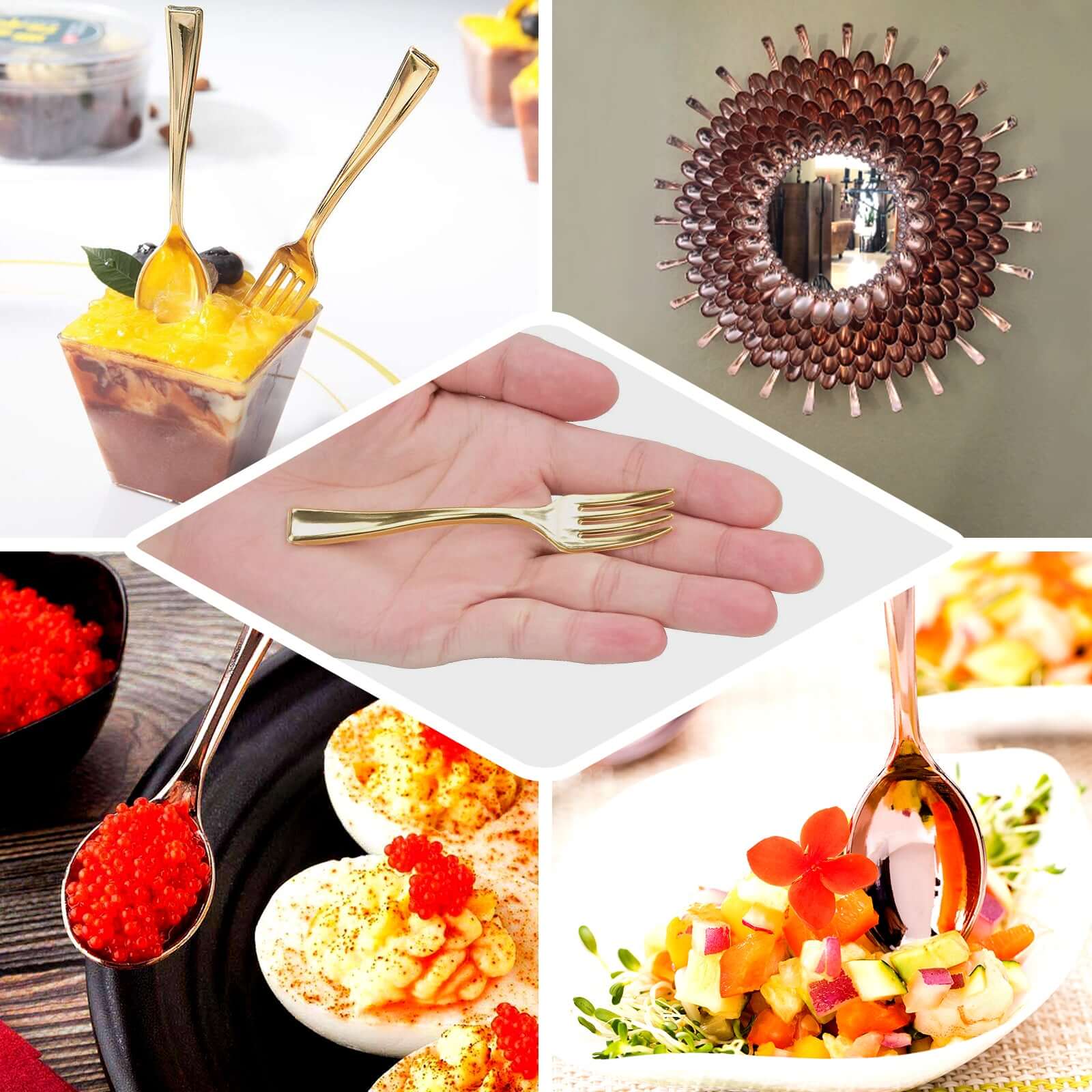 24-Pack Plastic Mini Dessert Spoons Gold - Heavy Duty Disposable Silverware 4"