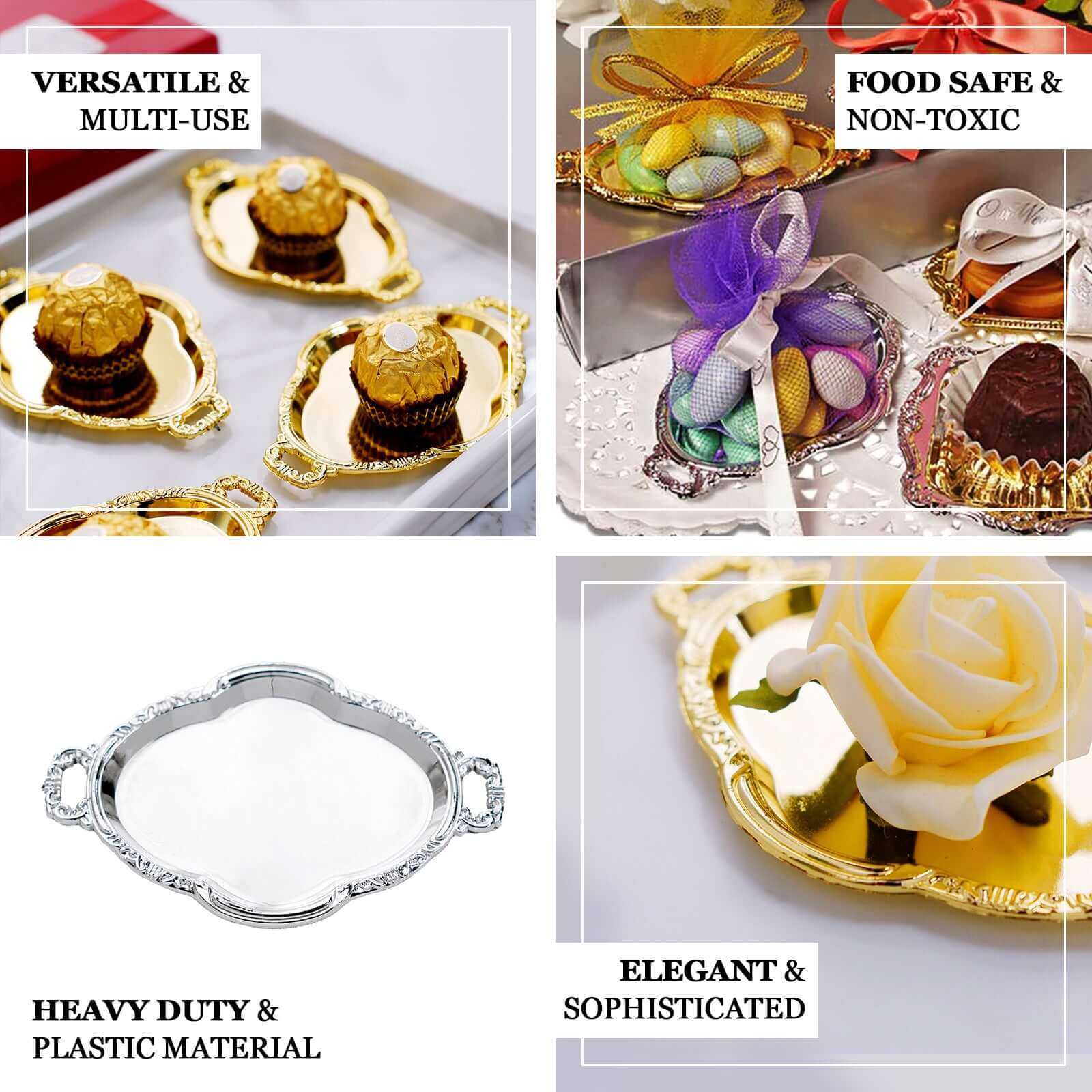 12-Pack Display Trays Party Favor Baroque Oval Design Gold - Mini Serving Platters for Sweets and Desserts 4.5"
