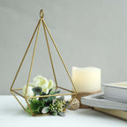 2-Pack Tealight Candle Holders Gold Metal Pyramid Geometric Open Frame - Flower Stand 9"