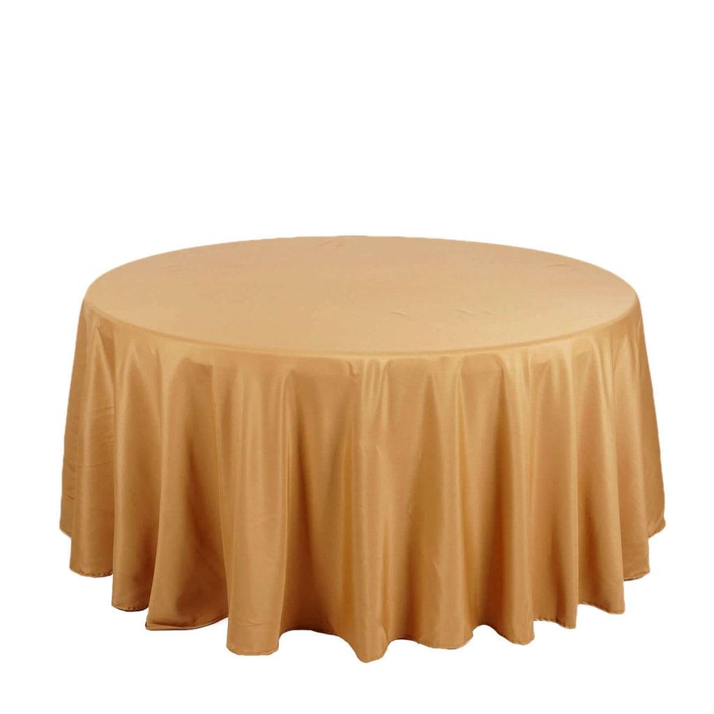 Polyester 132" Round Tablecloth Gold - Seamless Chic Design for Grand Celebrations