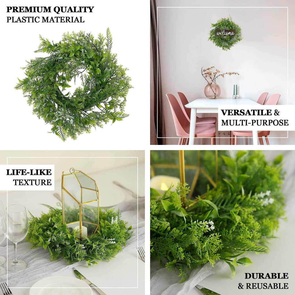 2 Pack 4" Green Artificial Fern Leaf Mix Pillar Candle Ring Wreaths