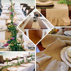 Burlap Jute 14"x108" Table Runner Natural with Ruffled Edges - Rustic Boho Chic Tabletop Decor