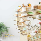 8-Layer Wooden Dessert Display Stand Heart Shaped Double Sided Design Natural - "Love" Cupcake Shelf Table Rack 26"
