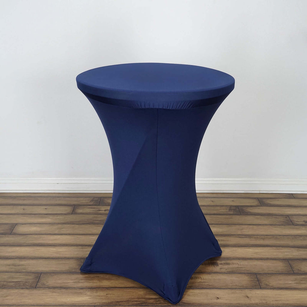 Spandex 30" Round Cocktail Table Cover Navy Blue - Easy to Maintain Stretch Fitted Highboy Tablecloth
