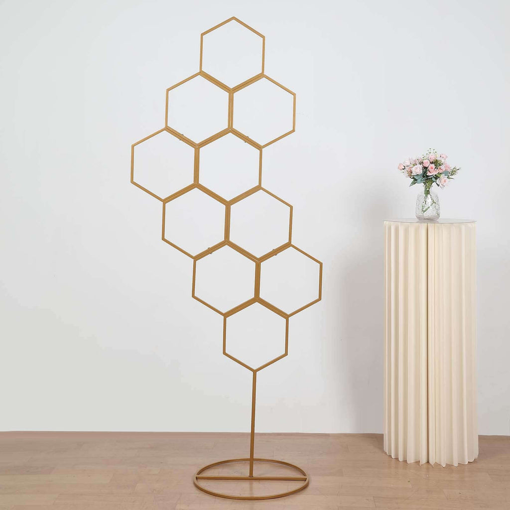6ft Gold Metal Honeycomb Wedding Flower Frame Backdrop Stand, Floor Standing Balloon Display Arch