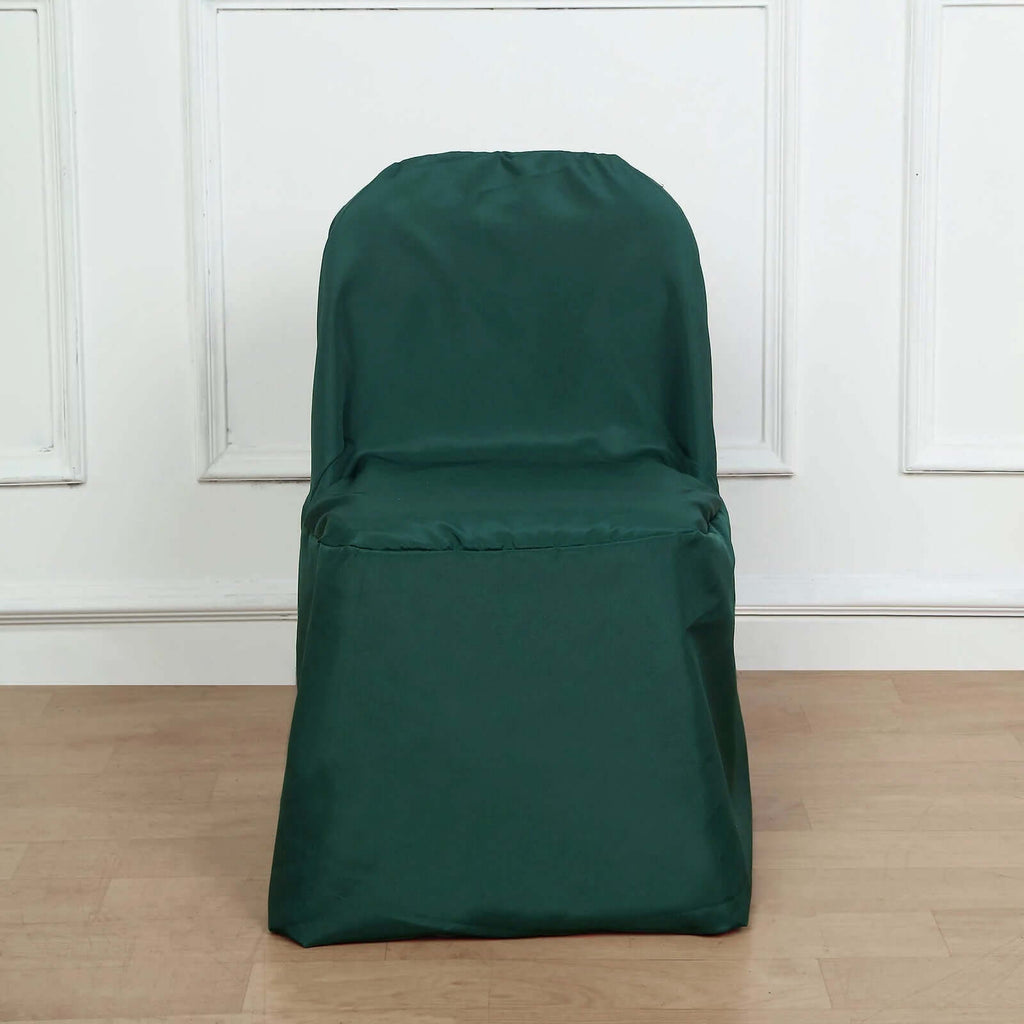 Polyester Slip On Folding Chair Covers Hunter Emerald Green - Stain-Resistant Reusable Durable Fabric