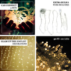 30ft Warm White 100 LED Connectable String Lights, 120V Fairy Lights