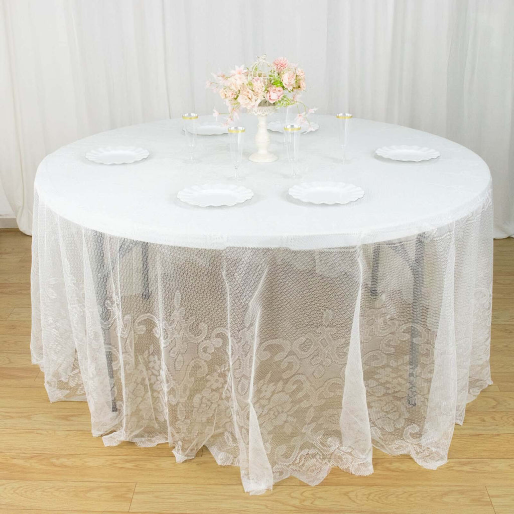 Lace 120" Round Tablecloth Ivory - Seamless Premium Design for Upscale Celebrations