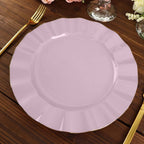 10-Pack Plastic 11" Round Dinner Plates in Lavender Lilac Ruffled Rim with Gold Edging - Sturdy Disposable Dinnerware