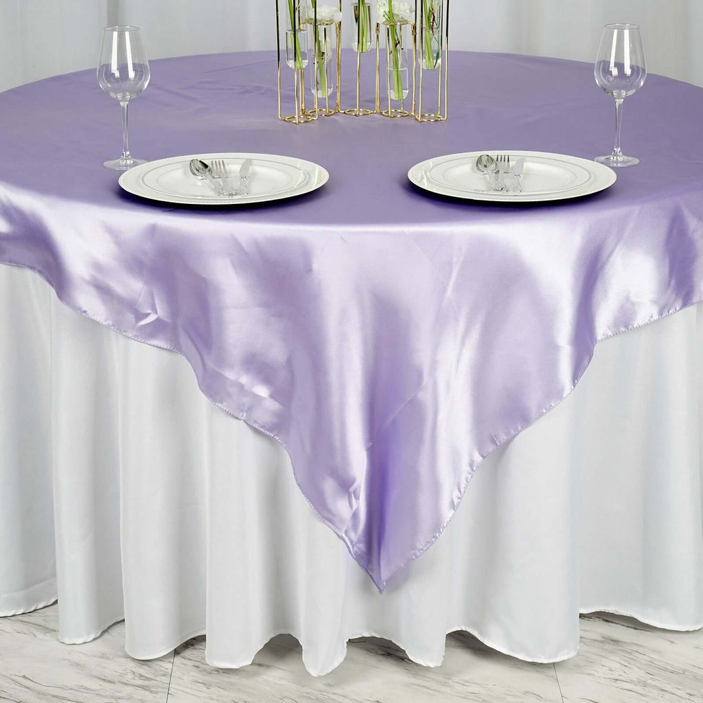 Satin 72"x72" Table Overlay Square Tablecloth Lavender Lilac - Smooth Finish Table Cover