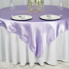Satin 72"x72" Table Overlay Square Tablecloth Lavender Lilac - Smooth Finish Table Cover