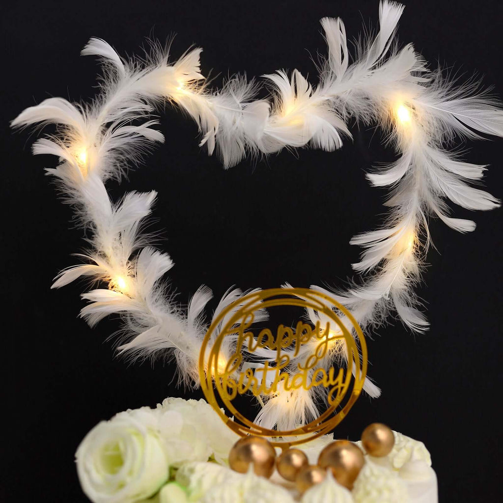 Ostrich Feather Cake Topper with LED Light Up Design - Real Feather Wedding Cake Decor 35"