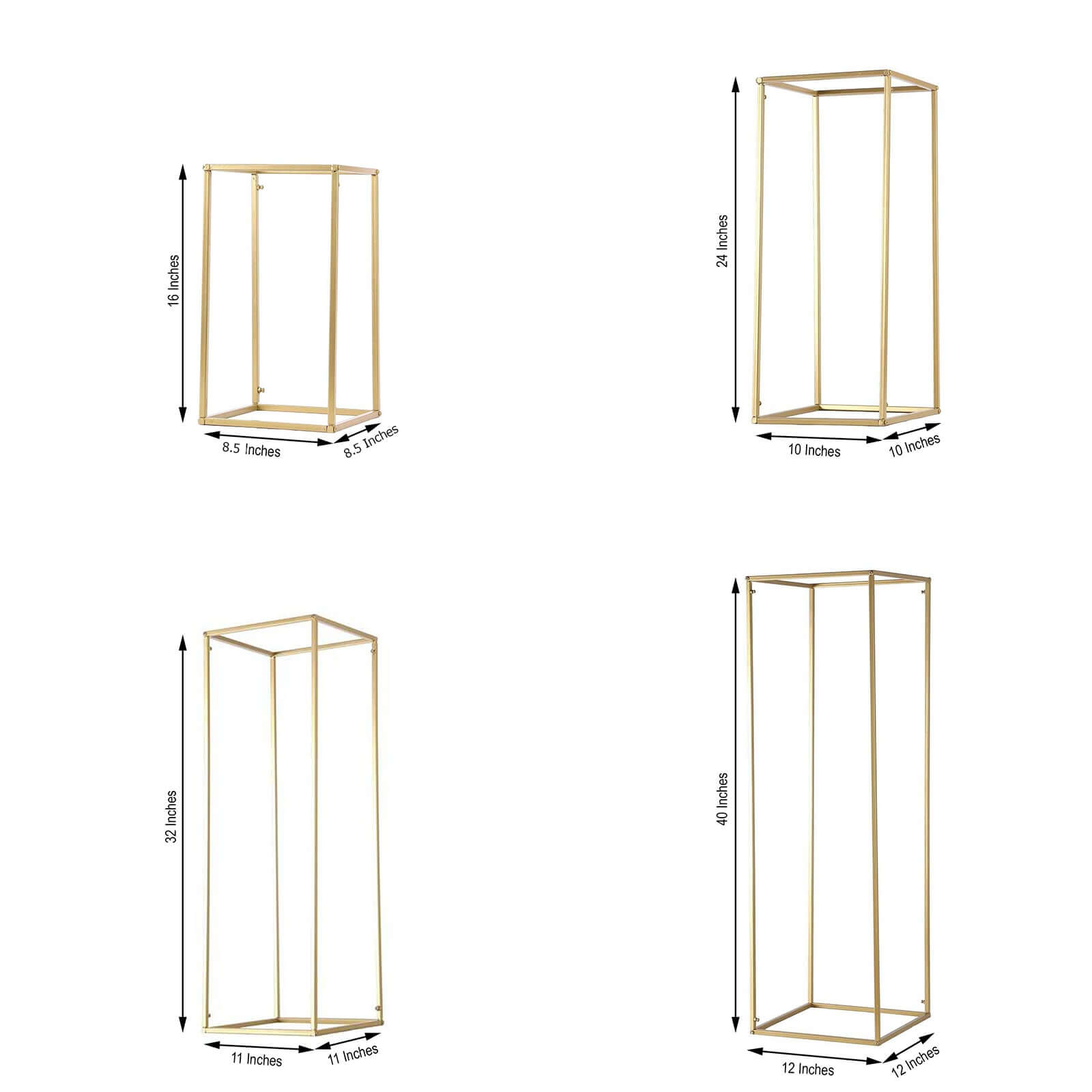Set of 4 Metal Flower Stands Frame Wedding Column Centerpieces Matte Gold - Durable Display 16"/24"/32"/40"