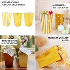 36 Pack 5" White Gold Design Mini Paper Popcorn Boxes, Candy Favor Disposable Bags - Stripe, Polka Dot, Solid Style