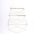 Set of 3 Metal Cake Dessert Stands Geometric Stackable Design Gold with Square Glass Top - Pedestal Display Centerpieces
